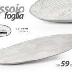 Vassoio foglia grande centrotavola moderno salotto cucina bianco mdf 59x21x4 cm