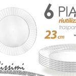 6 PIATTI TRASPARENTI Finger Food DOLCI MACEDONIA APERITIVO PLASTICA Gold 23 cm