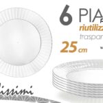 6 PIATTI TRASPARENTI Finger Food DOLCI MACEDONIA APERITIVO PLASTICA Gold 25 cm