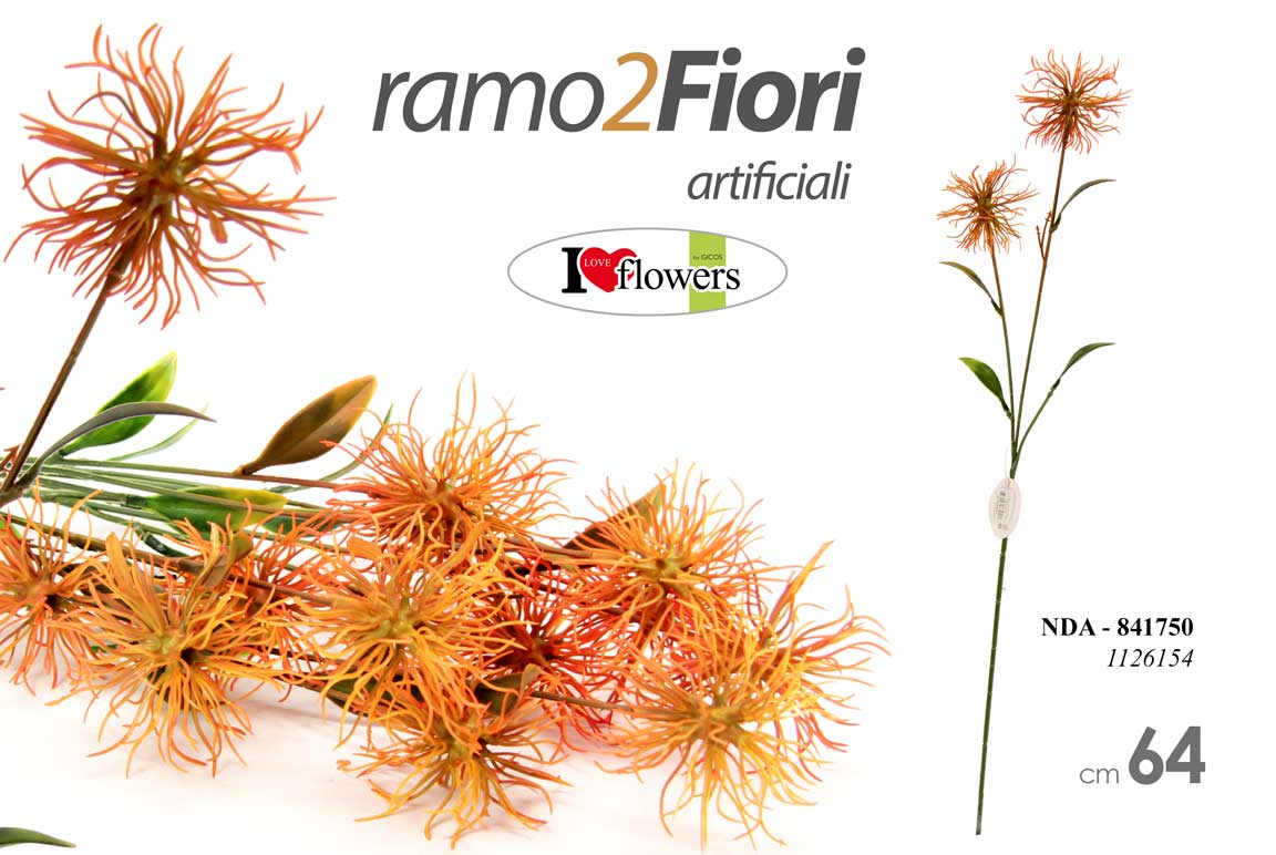 8025569841750 RAMETTO RAMO 2 FIORI 64 CM MAZZOLINO ARTIFICIALE FIORE STELO PIANTA DECORATIVO - immagine 1