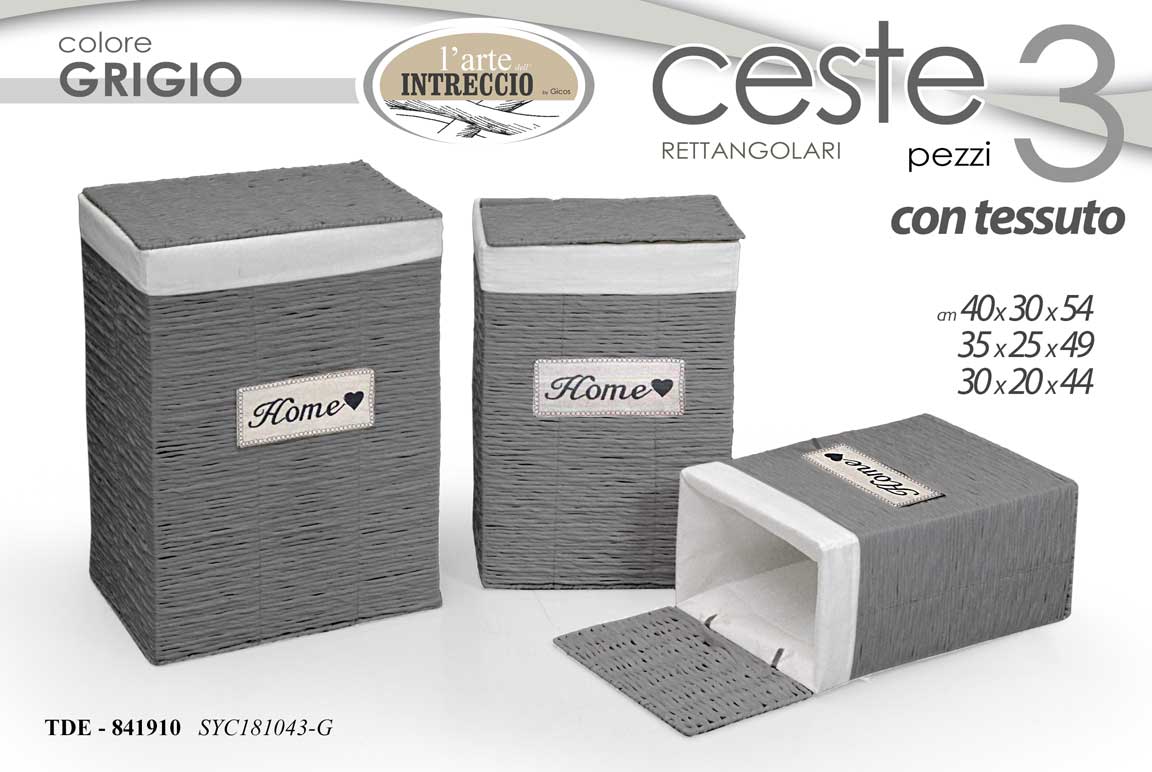 8025569841910 SET 3 CESTE VIMINI Portabiancheria CONTENITORE BAGNO GRIGIO 54/49/44 - immagine 1