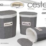 3 CESTE VIMINI Portabiancheria BAGNO SALOTTO BIANCO CONTENITORE OVALE 54/49/44