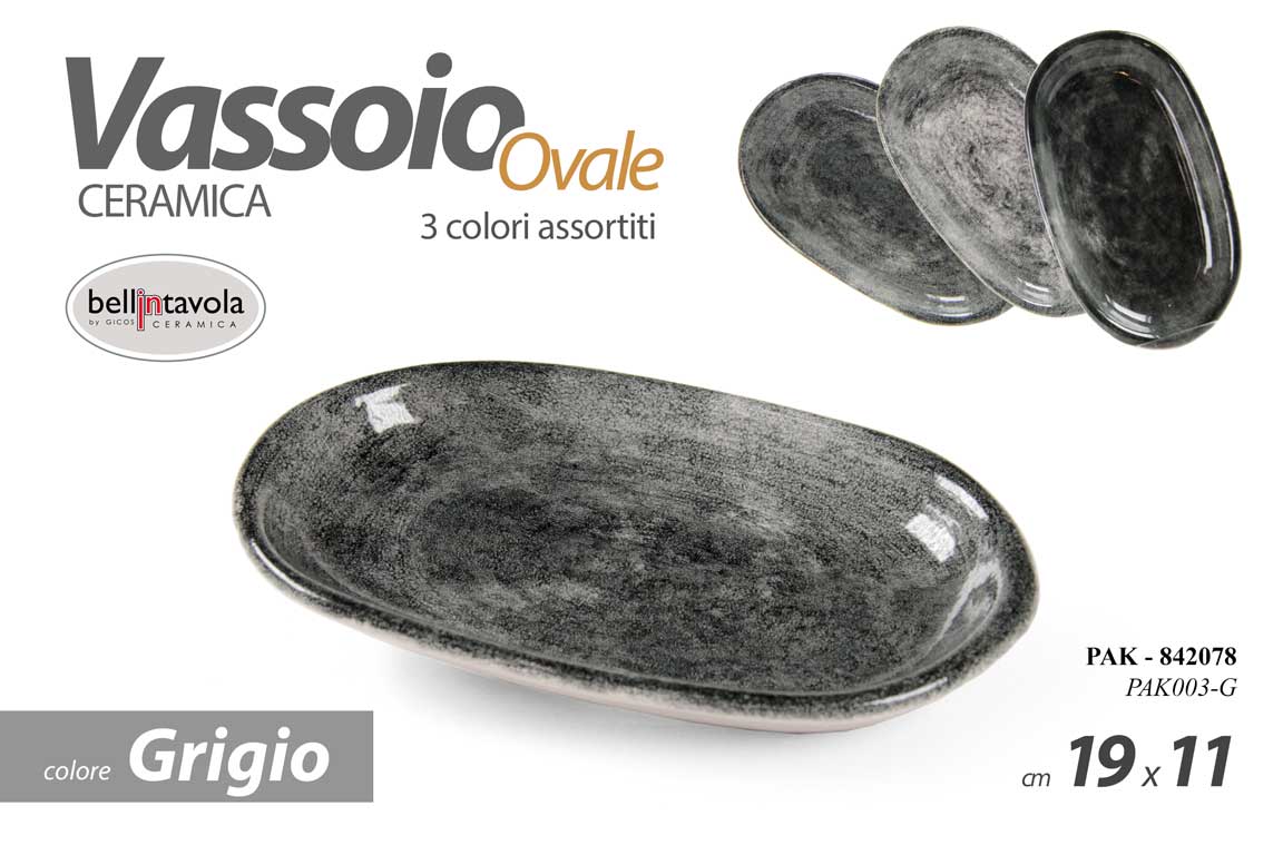 8025569842078 Vassoio piatto buffet antipasti finger food ovale ceramica grigio ass 19*11 cm - immagine 1