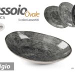 Vassoio piatto buffet antipasti finger food ovale ceramica grigio ass 17*12 cm