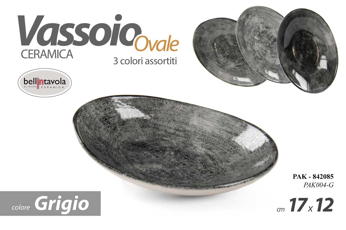 8025569842085 Vassoio piatto buffet antipasti finger food ovale ceramica grigio ass 17*12 cm - immagine 1