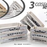 3 CASSETTE LEGNO PORTA OGGETTI BOMBONIERE CASSETTA ARREDO STORAGE ASS 48/40/32cm