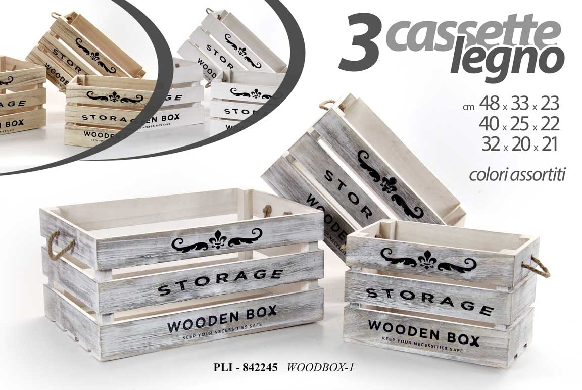 8025569842245 3 CASSETTE LEGNO PORTA OGGETTI BOMBONIERE CASSETTA ARREDO STORAGE ASS 48/40/32cm - immagine 1