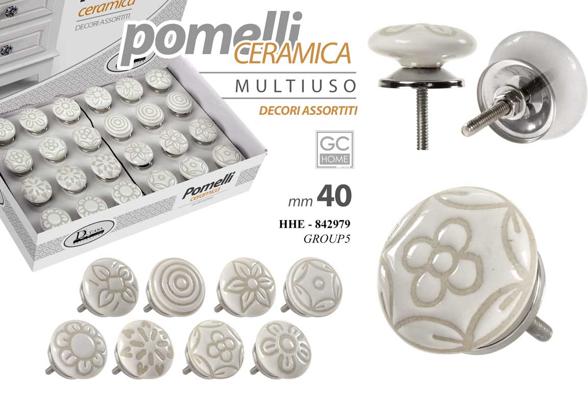 8025569842979 POMELLI PER MOBILI CASSETTI POMELLO TONDO CERAMICA CASSETTIERA ARMADIO BIANCO - immagine 1