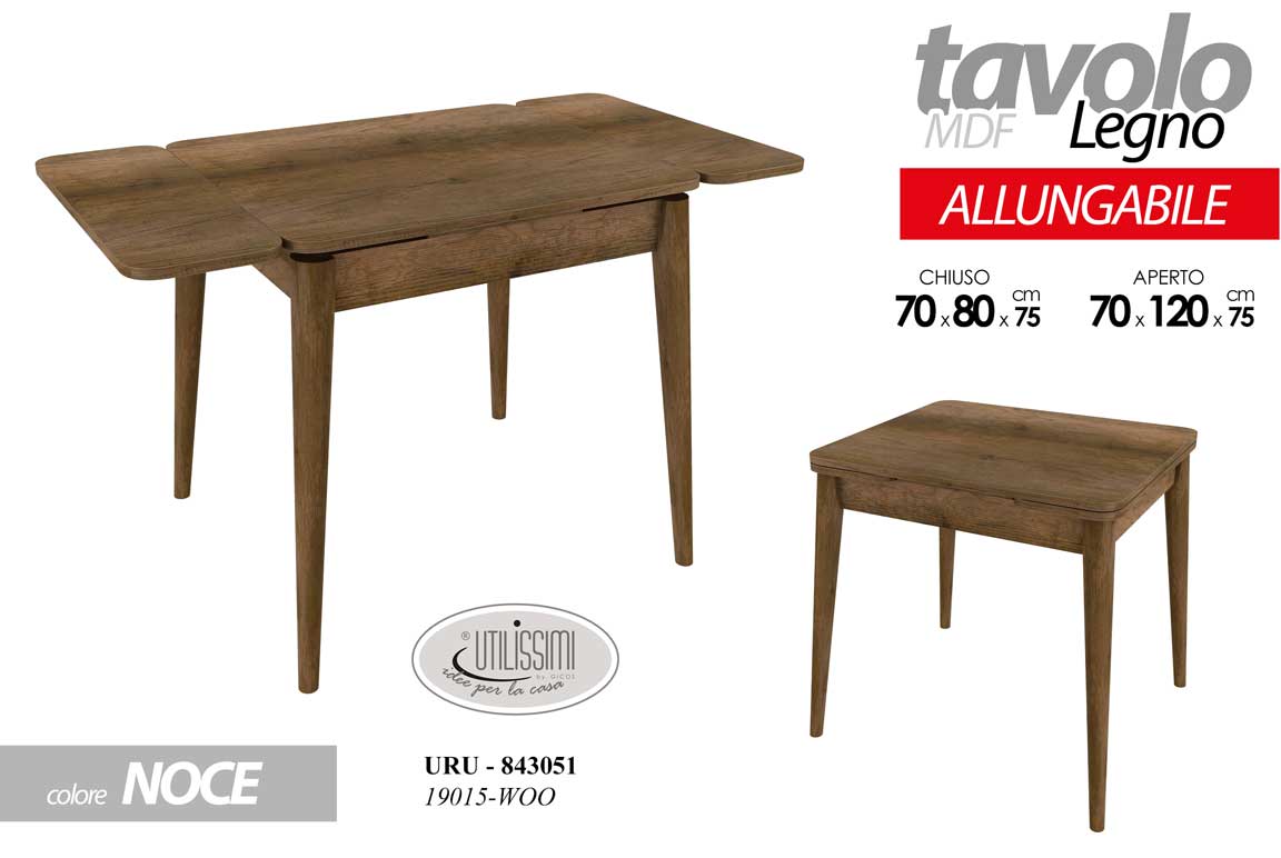 8025569843051 TAVOLO ALLUNGABILE LEGNO COLOR NOCE MODERNO CLASSICO TAVOLINO 120/80*70*h75cm - immagine 1
