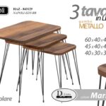 SET 3 TAVOLINI TAVOLO LEGNO MARRONE NOCE SALOTTO MODERNO PIEDI METALLO 49-44-39