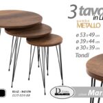 SET 3 TAVOLINI TAVOLO TONDO LEGNO MARRONE NOCE MODERNO PIEDI METALLO 49-44-39cm