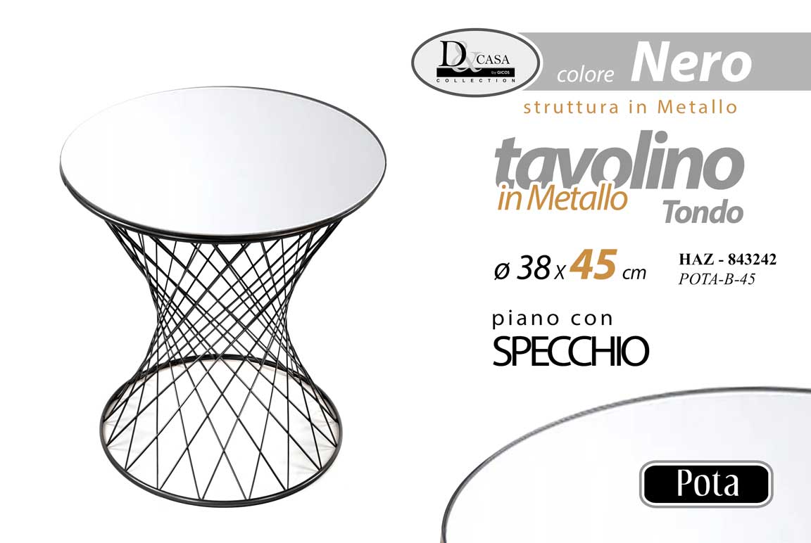 8025569843242 TAVOLO TAVOLINO CAFFè PIANO SPECCHIO TELAIO METALLO SALOTTO MODERNO Ø38*45 - immagine 1