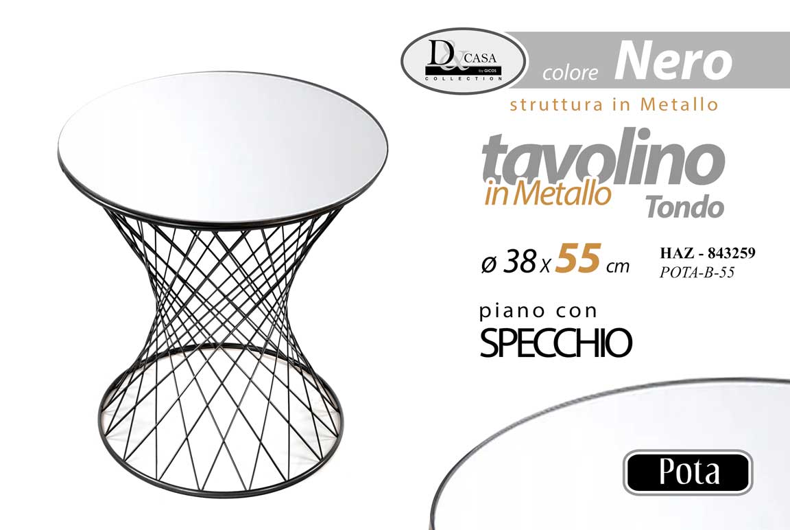 8025569843259 TAVOLINO SPECCHIO TAVOLO DIVANO CAFFè TELAIO METALLO SALOTTO MODERNO Ø38*55 cm - immagine 1