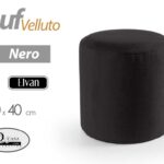 POUF CILINDRICO SGABELLO POGGIAPIEDI TONDO MODERNO VELLUTO NERO 40*40 CM