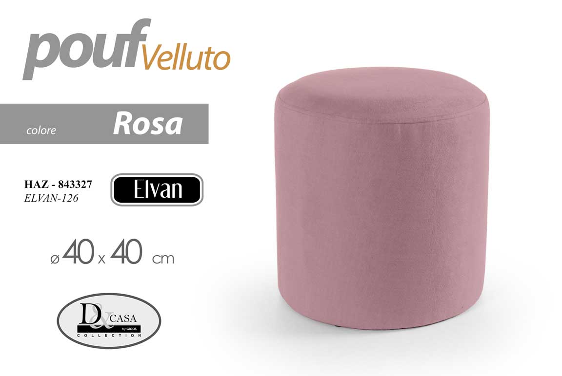 8025569843327 POUF CILINDRICO MODERNO POGGIAPIEDI TONDO SGABELLO POUFF VELLUTO ROSA Ø40*40CM - immagine 1