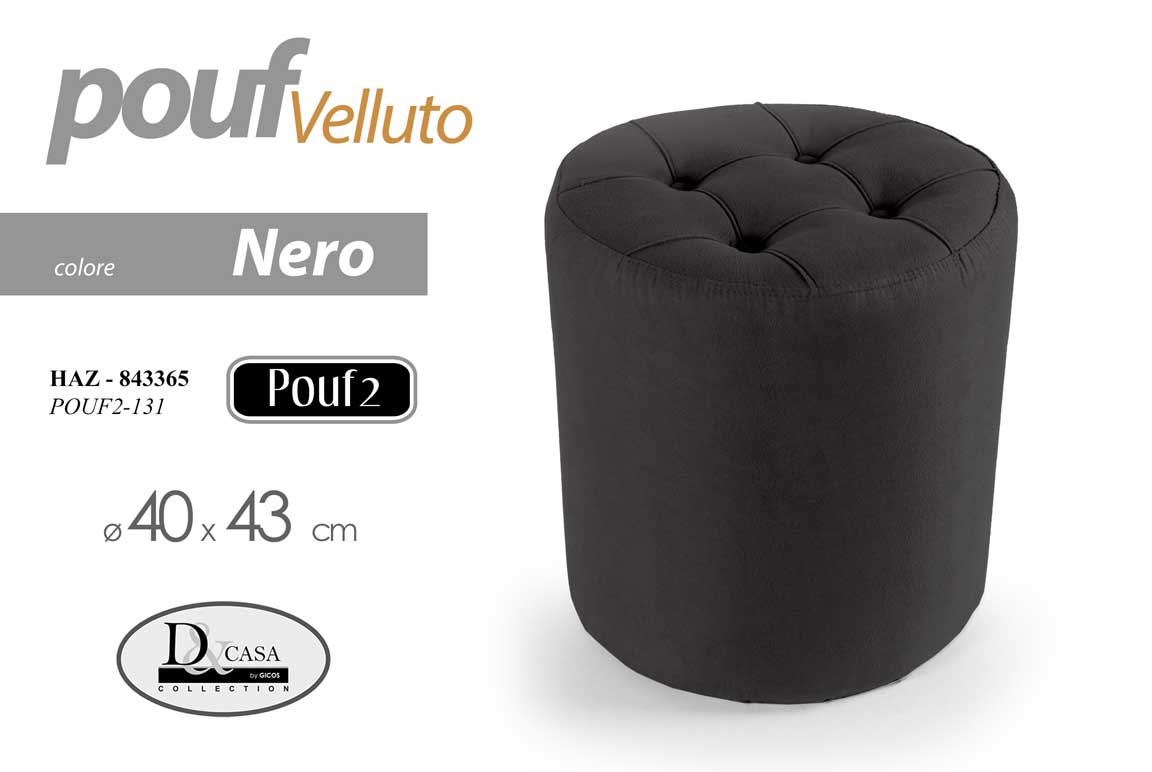 8025569843365 POUF MODERNO CILINDRICO SGABELLO POGGIAPIEDI VELLUTO POUFF TONDO NERO Ø40*43 - immagine 1