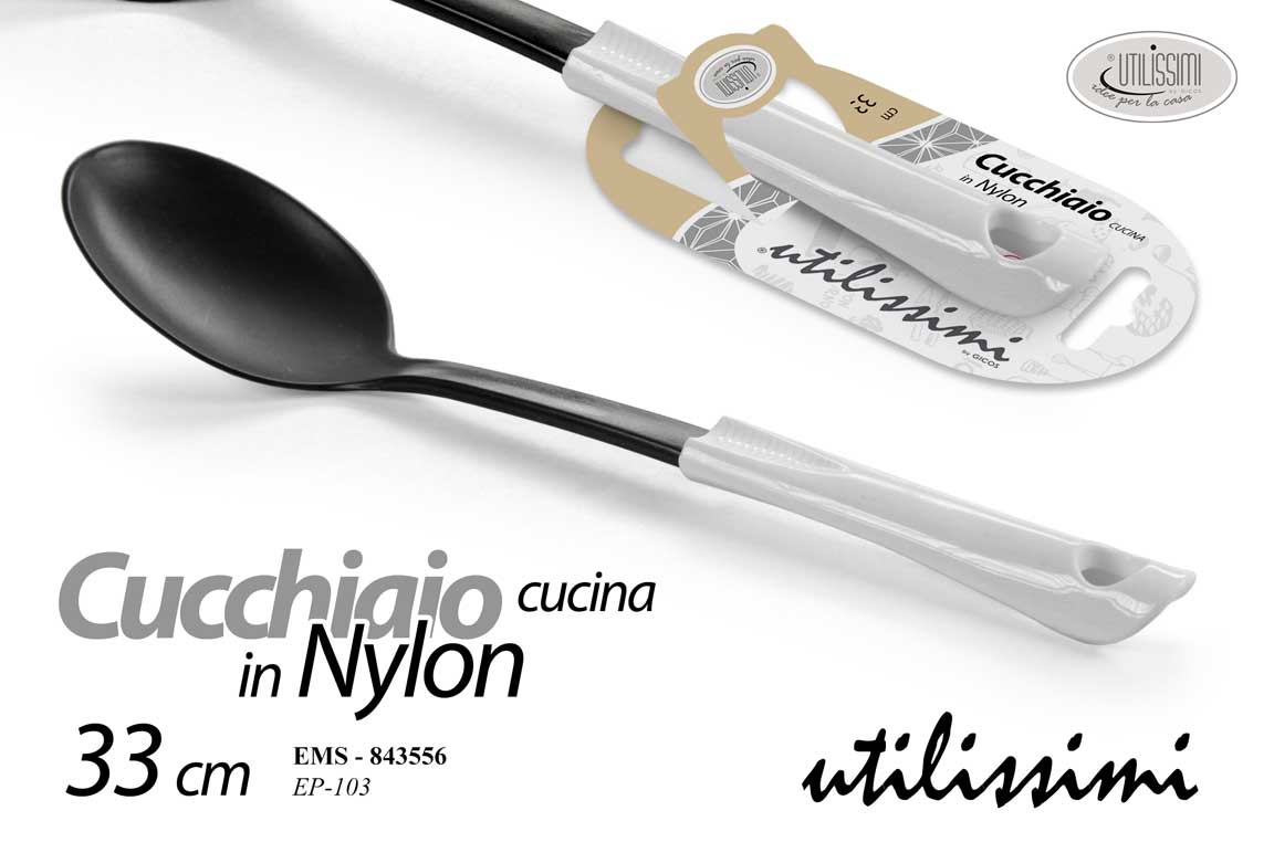 8025569843556 CUCCHIAIONE CUCCHIAIO CHEF LUNGO 33 CM MESTOLO UTENSILE CUCINA NYLON ANTIGRAFFIO - immagine 1