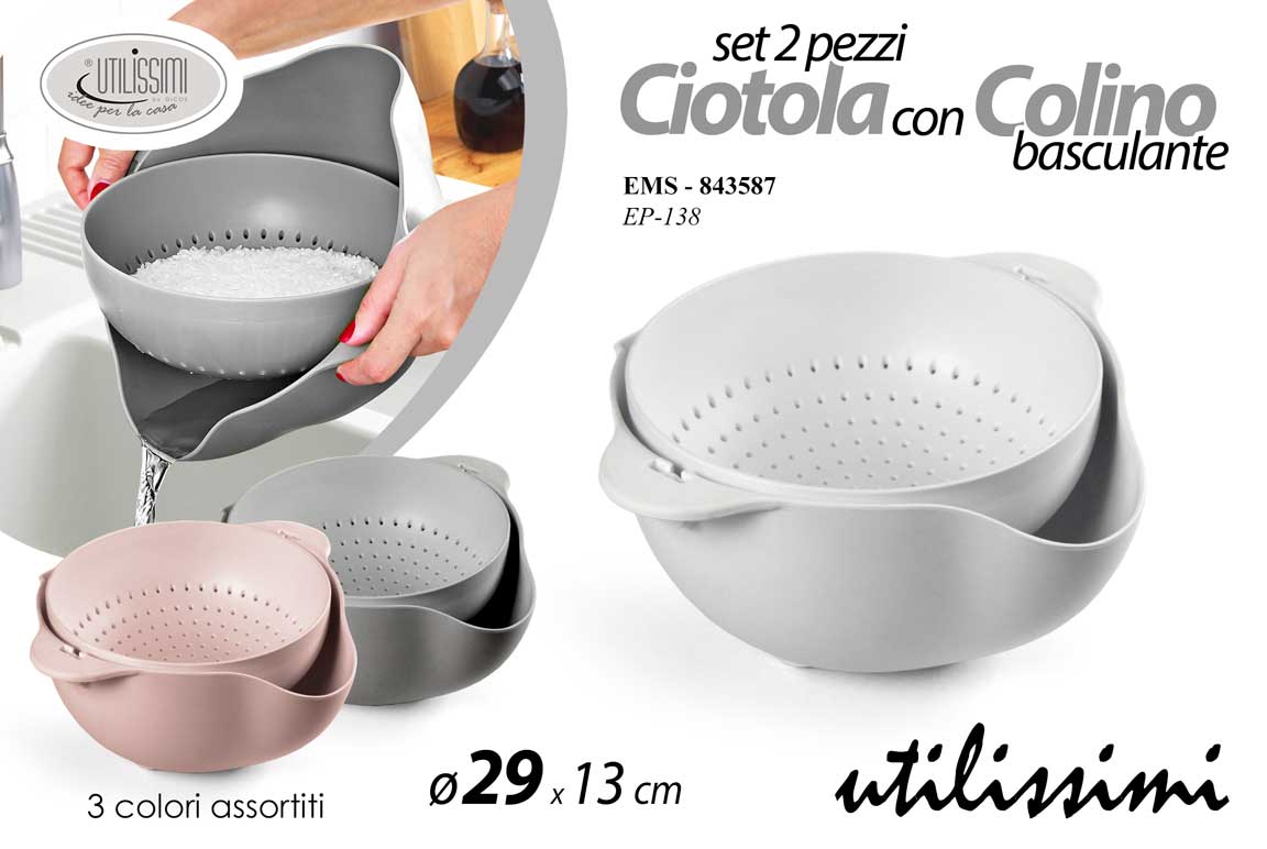 8025569843587 CIOTOLA COLINO BASCULANTE SCOLAPASTA Setaccio COLAPASTA PLASTICA MULTIUSO 29*13 - immagine 1