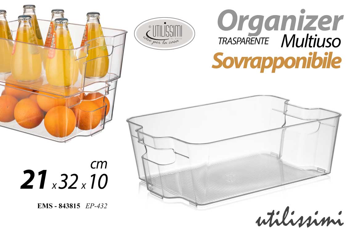 8025569843815 Organizer frigo contenitore cucina sovrapponibile plastica trasparente 32x21 cm - immagine 1