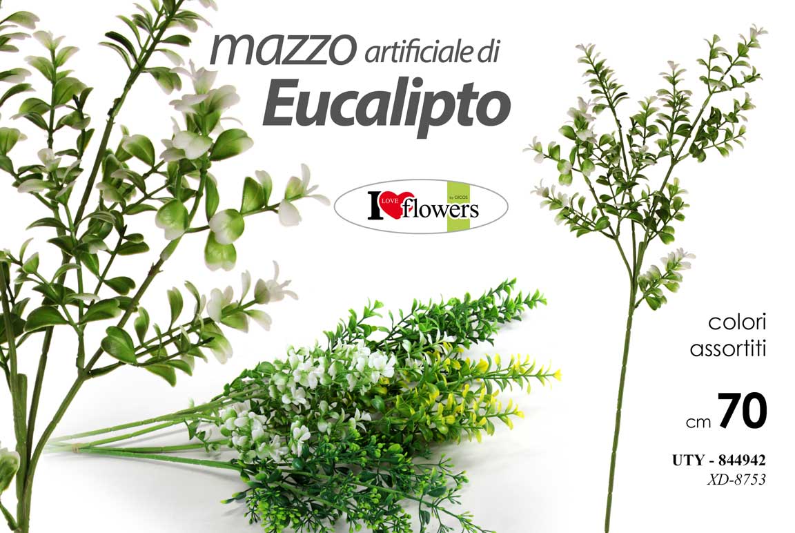 8025569844942 MAZZO ARTIFICIALE EUCALIPTO 70 CM MAZZOLINO STELO RAMOSCELLO RAMO PIANTA FINTA - immagine 1