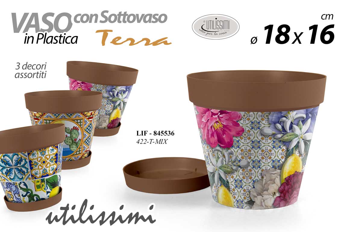 8025569845536 VASO PIANTE GRASSE FIORI SEMI VIVAI PLASTICA SOTTOVASO MEDITER MARRONE 18*16 cm - immagine 1