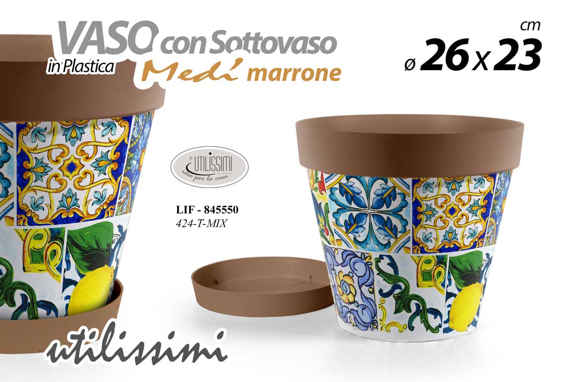 8025569845550 VASO PIANTE GRASSE FIORI SEMI VIVAI PLASTICA SOTTOVASO SICILIA MEDITERANEO 26*23 - immagine 1