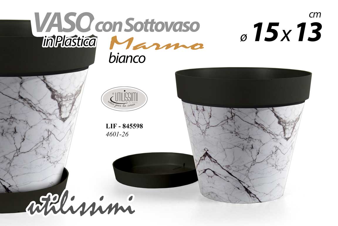 8025569845598 VASO PIANTE GRASSE FIORI SEMI VIVAI PLASTICA SOTTOVASO NERO BIANCO SFUMA 15*13CM - immagine 1
