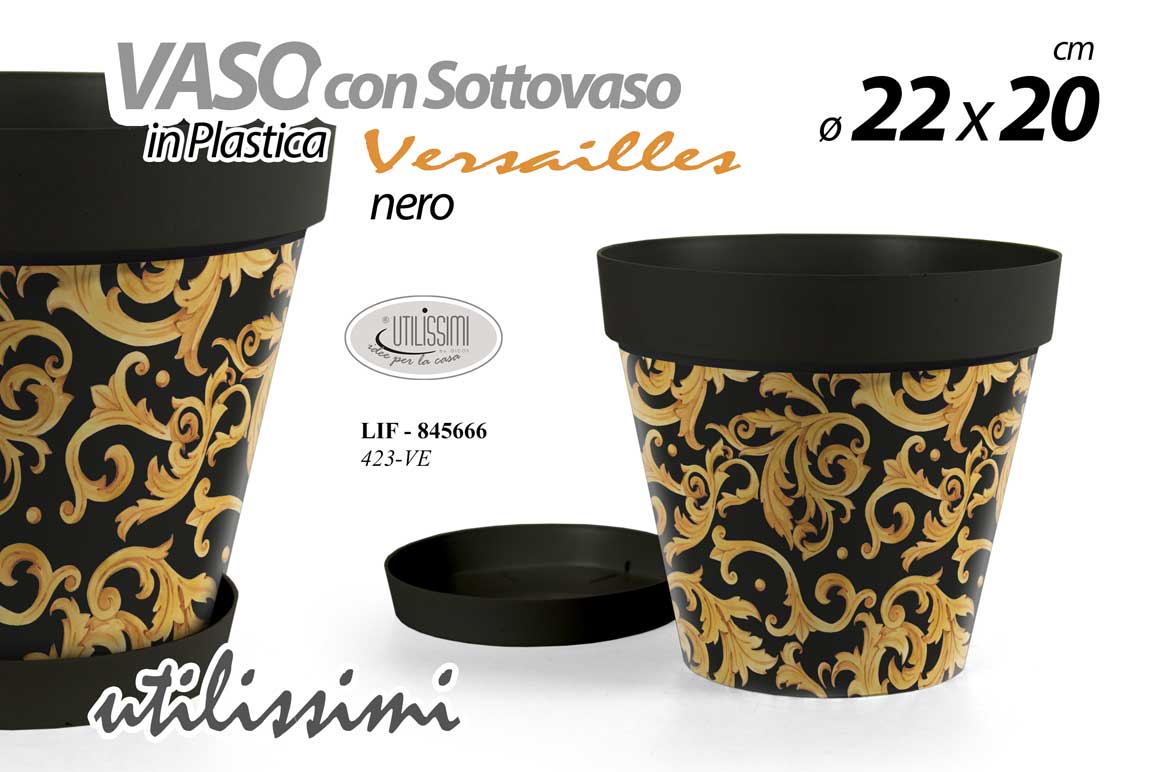 8025569845666 VASO PIANTE GRASSE FIORI SEMI VIVAI PLASTICA SOTTOVASO GIALLO NERO ORGANZA 22*20 - immagine 1