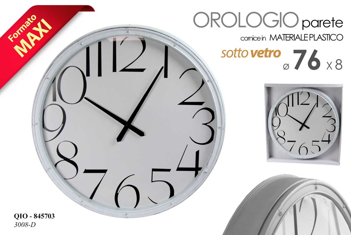 8025569845703 MAXI OROLOGIO DA PARETE CORNICE PLASTIC NUMERI GRANDI CLASSICO MODERNO 76*8cm - immagine 1