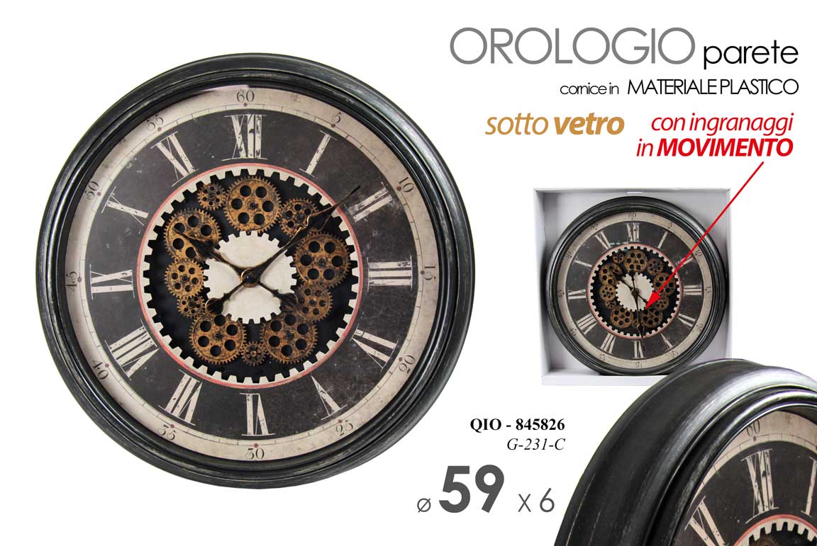 8025569845826 OROLOGIO DA PARETE INGRANAGGI MOVIMENTO ANTICATO SOT VETRO CLASSICO MODERNO 59*6 - immagine 1