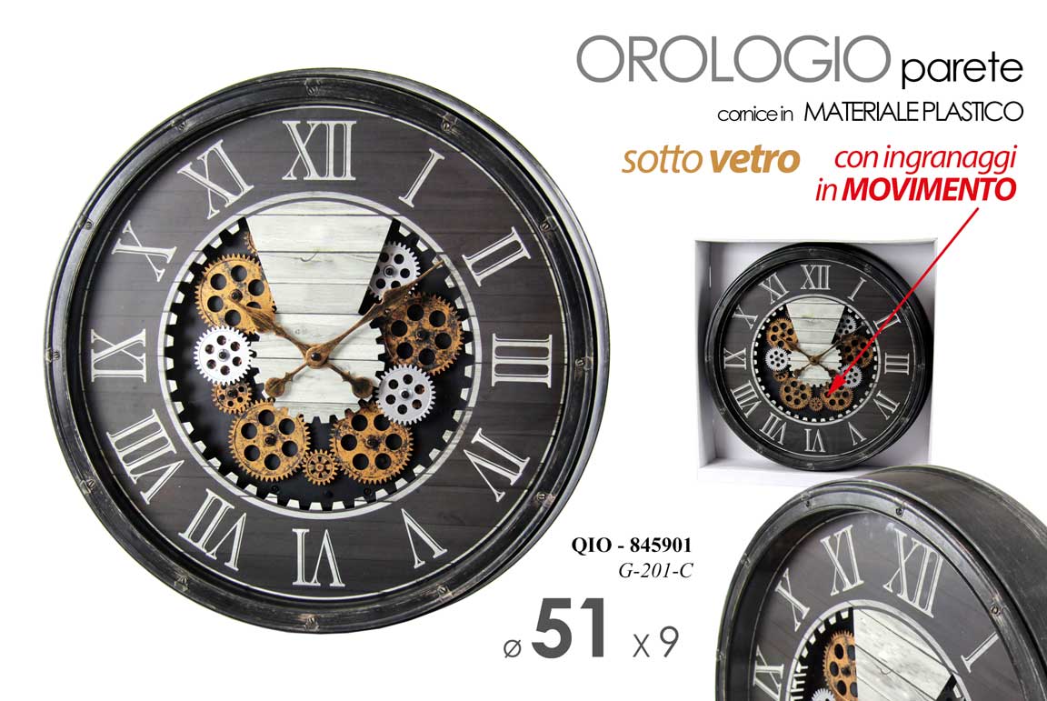 8025569845901 OROLOGIO DA PARETE INGRANAGGI IN MOVIMENTO SOTTO VETRO CLASSICO MODERNO 51*9cm - immagine 1