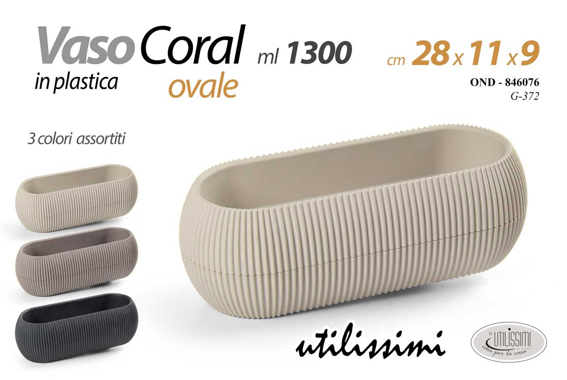 8025569846076 VASO OVALE RIGHE PIANTE GRASSE FIORI SEMI VIVAI PLASTICA MODERNO 28*11*9cm - immagine 1
