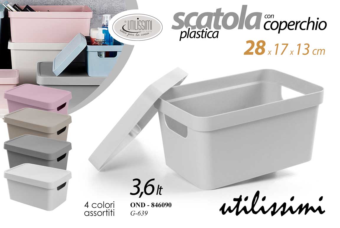 8025569846090 BOX PORTAOGGETTI SCATOLA CONTENITORE COPERCHIO ORGANIZER MULTIUSO 3,6LT 28*17*13 - immagine 1