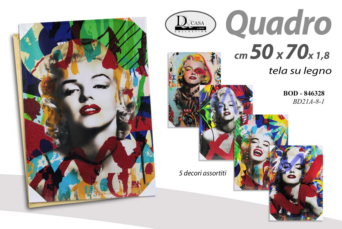 8025569846328 QUADRO STAMPA SU TELA Canvas LEGNO CINEMA COLOR MARILYN MONROE FILM ASSOR 70*50 - immagine 1