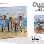 QUADRO STAMPA SU TELA Canvas LEGNO BICICLETTA MARE SPIAGGIA FIORI ASSORT 45*45cm