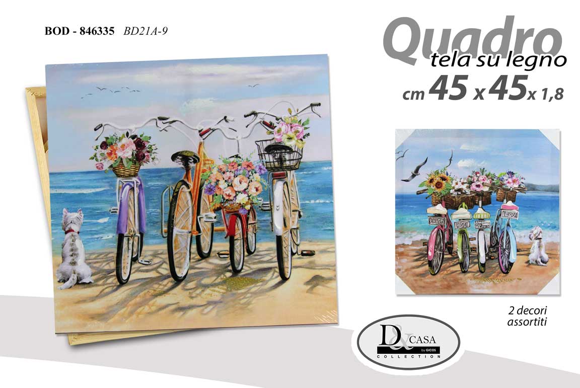 8025569846335 QUADRO STAMPA SU TELA Canvas LEGNO BICICLETTA MARE SPIAGGIA FIORI ASSORT 45*45cm - immagine 1