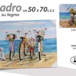 QUADRO STAMPA SU TELA Canvas LEGNO BICICLETTA MARE SPIAGGIA FIORI ASSORT 50*70cm