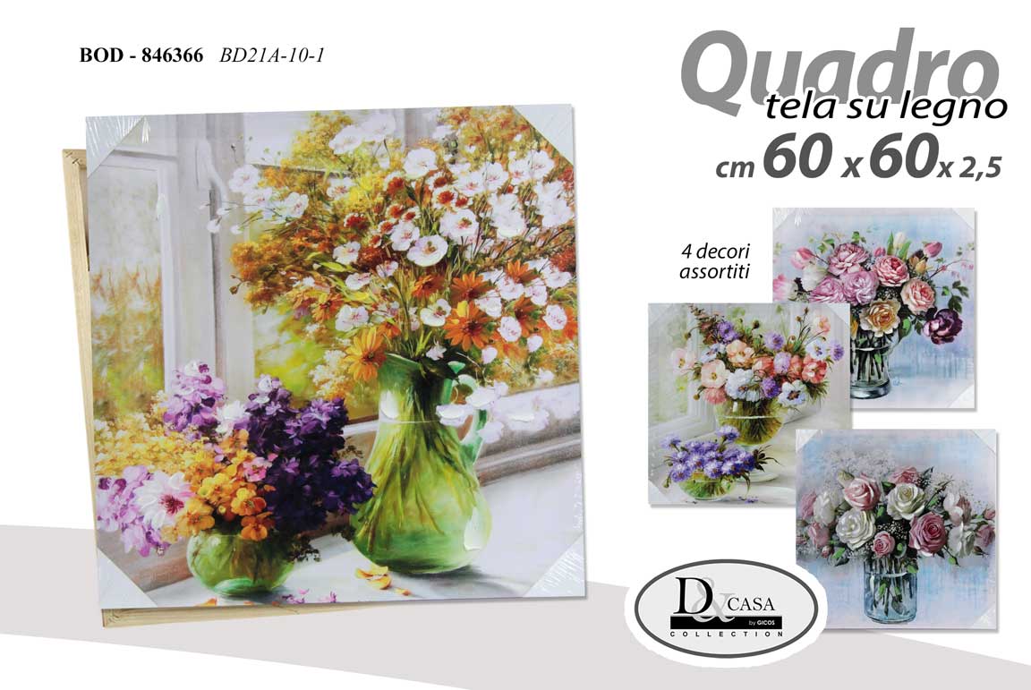 8025569846366 QUADRO STAMPA SU TELA Canvas LEGNO VASO VASI FIORI Multicolor ASSORT 60*60 cm - immagine 1