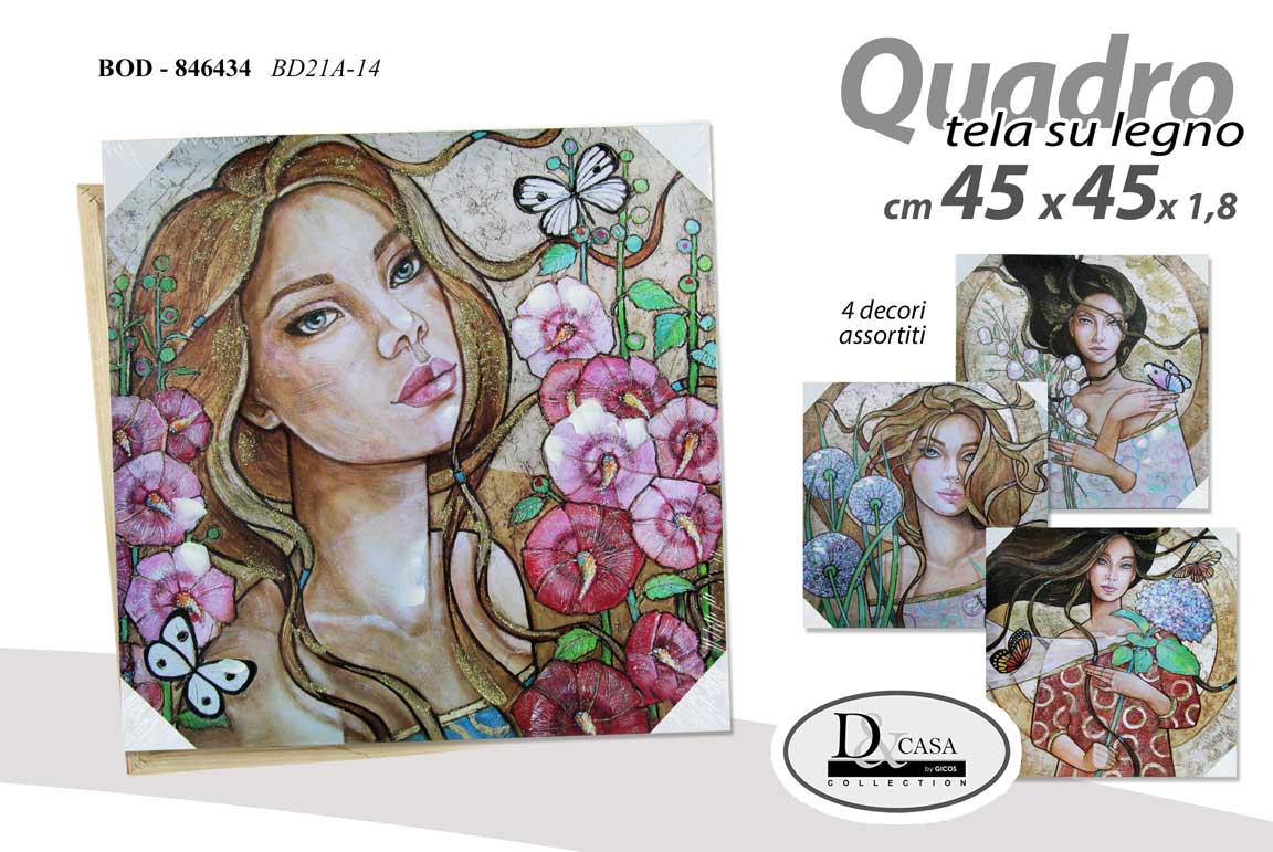 8025569846434 QUADRO STAMPA SU TELA Canvas LEGNO POSE FIORI Donna COLOR ASSORT 45*45 cm - immagine 1