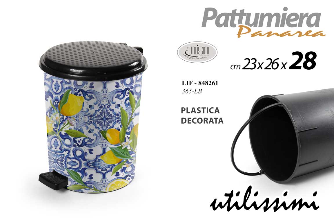 8025569848261 PATTUMIERA A PEDALE TONDA BAGNO SPAZZATURA MODERNA CON SECCHIO DECO PANAREA 28cm - immagine 1