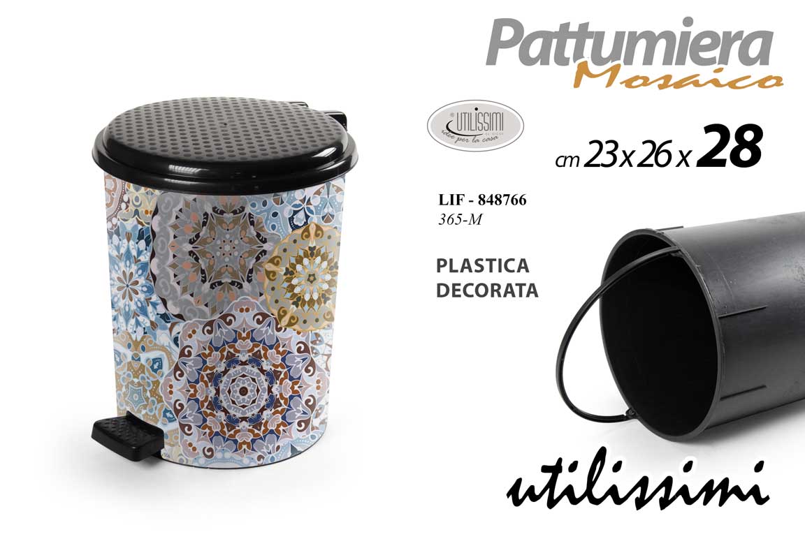 8025569848766 PATTUMIERA A PEDALE BAGNO SPAZZATURA MODERNA DECO MOSAICO 23*26*28CM - immagine 1