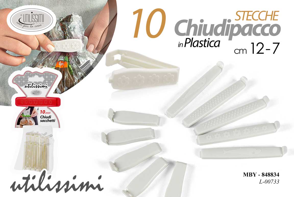 8025569848834 SET 10 PINZE STECCHE CHIUDI PACCO PASTA MOLLETTE SACCHETTI CUCINA PLAST 12-7CM - immagine 1