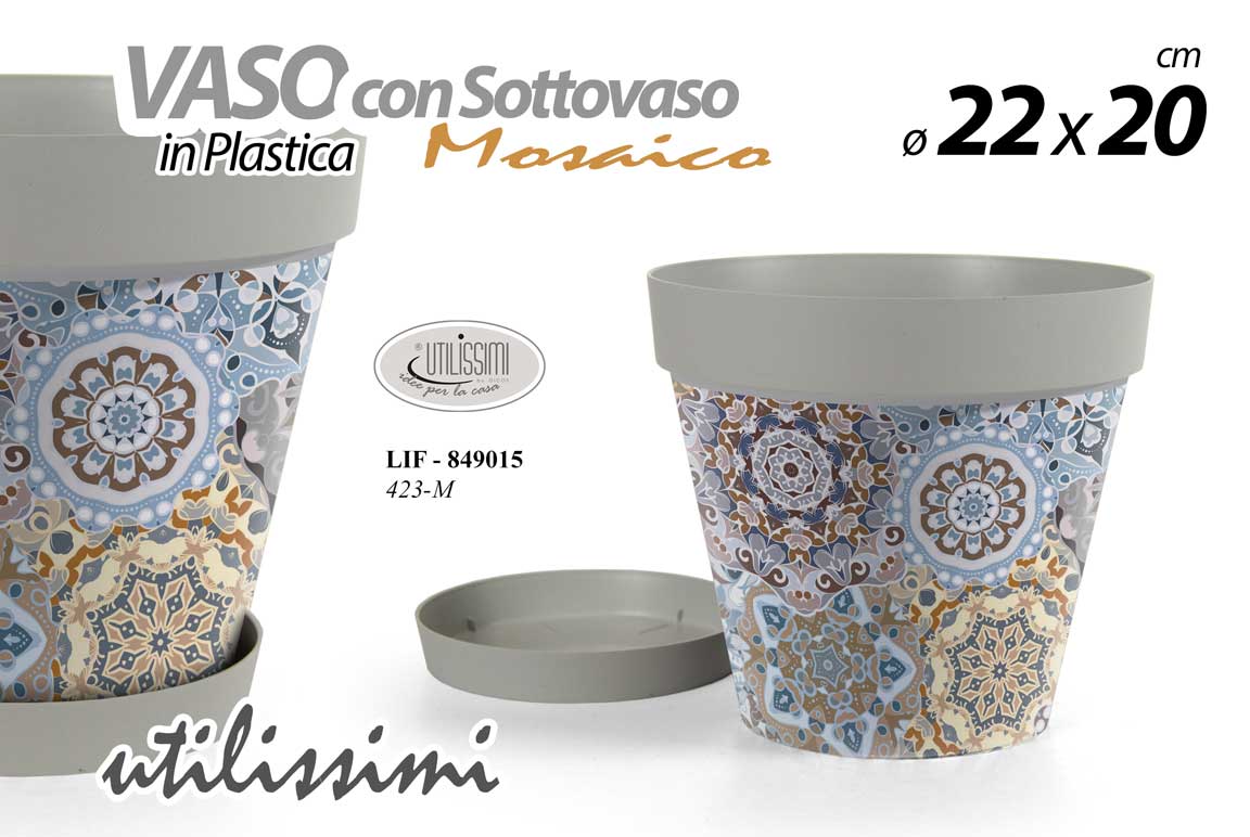 8025569849015 VASO PIANTE GRASSE FIORI SEMI VIVAI FIORIERA PLASTICA SOTTOVASO MOSAICO 22*20CM - immagine 1