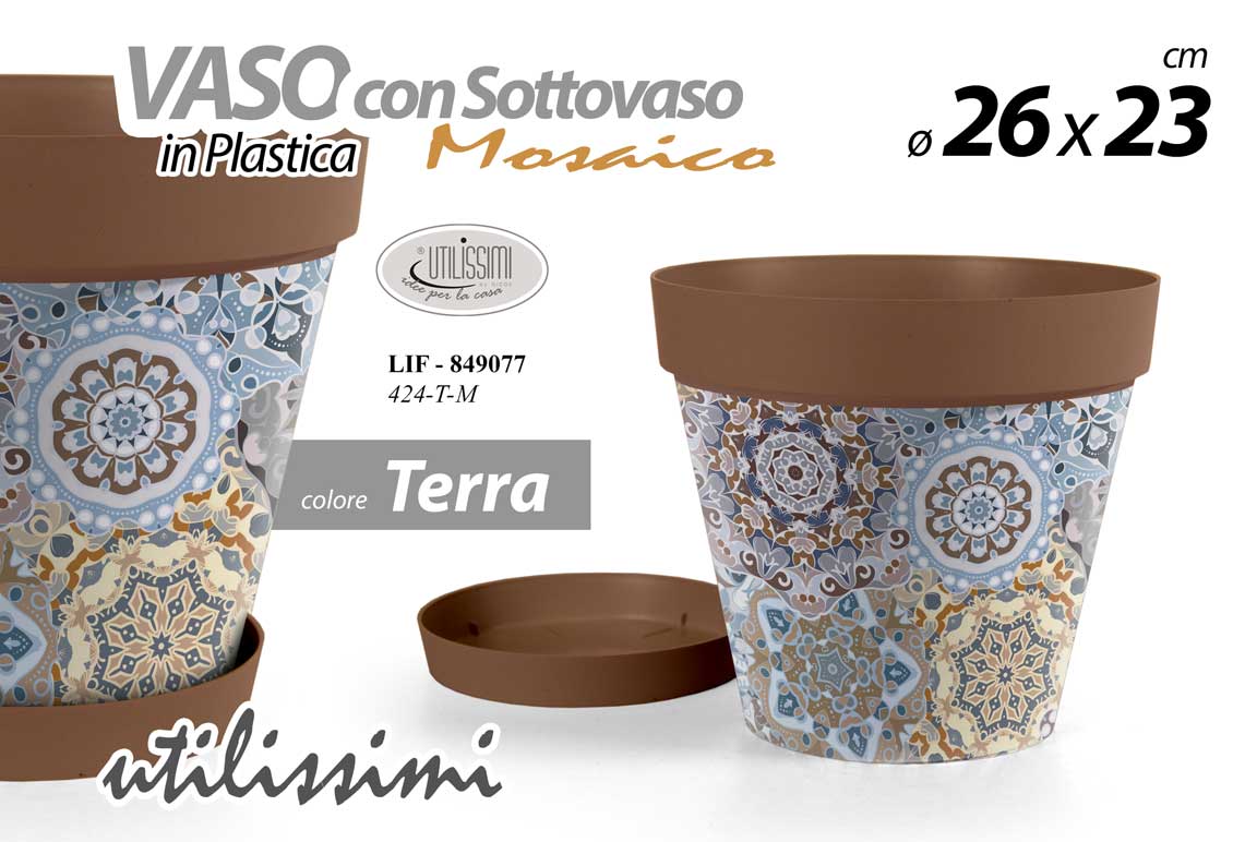 8025569849077 VASO PIANTE GRASSE FIORI SEMI VIVAI FIORIERA PLASTICA SOTTOVASO MOSAICO 26*23 CM - immagine 1