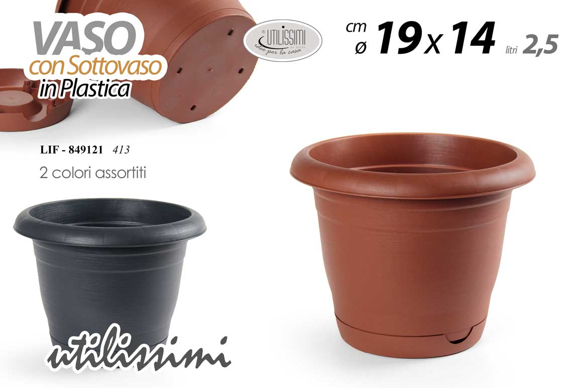 8025569849121 VASO FIORIERA + SOTTOVASO FIORI PIANTE VASETTO COLOR CLASSIC 2,5L 19*H14CM - immagine 1