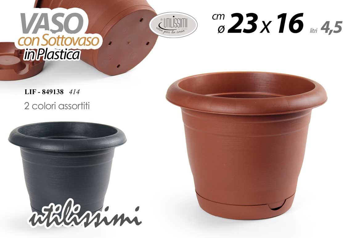 8025569849138 VASO FIORIERA + SOTTOVASO FIORI PIANTE VASETTO COLOR CLASSIC 4,5L 23*H16CM - immagine 1