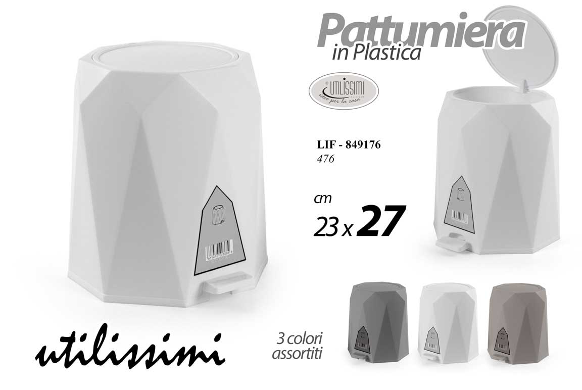 8025569849176 PATTUMIERA A PEDALE GEOMETRICA BAGNO CASA UFFICIO SPAZZATURA MODERNA ASS 27*23cm - immagine 1