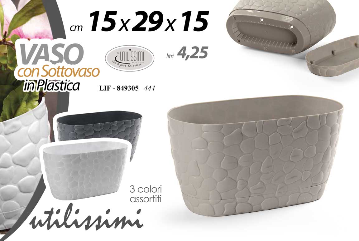 8025569849305 VASO PIANTE GRASSE FIORI SEMI VIVAI PLASTICA SOTTOVASO OVALE 4,25L ASS 15*29*15 - immagine 1