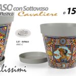 VASO FIORIERA + SOTTOVASO FIORI PIANTE VASETTO PLASTICA GRIGIO CAVALIERE 15*13cm