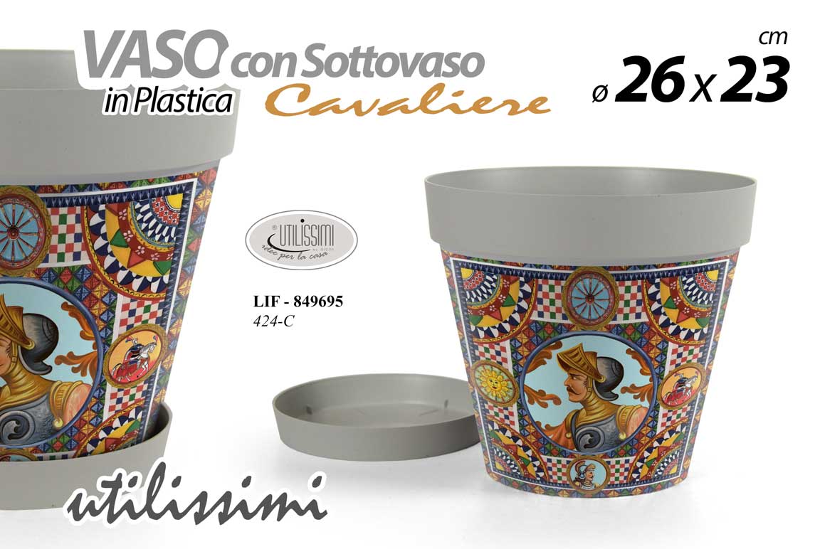 8025569849695 VASO PIANTE GRASSE FIORI SEMI VIVAI PLASTICA SOTTOVASO SICILIA CAVALIERE 26*23cm - immagine 1